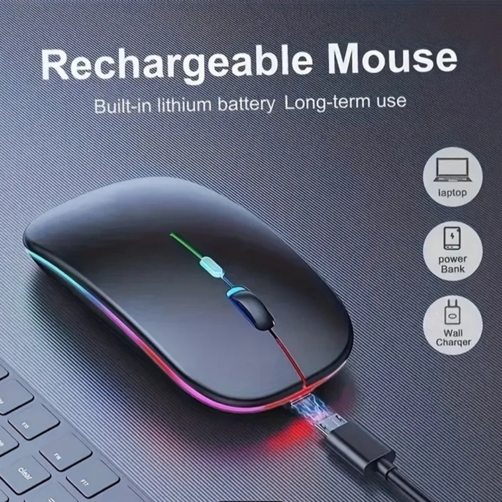 Wireless Rechargeable LED Mouse - Gray - Picture 4 of 8